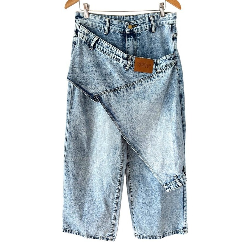 Bread Time Deconstructed Jeans XL Asymmetric Layered Wide Leg Acid Wash Denim